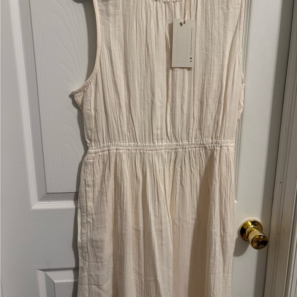 Pact Cream Pleated Smocked Maxi Sundress